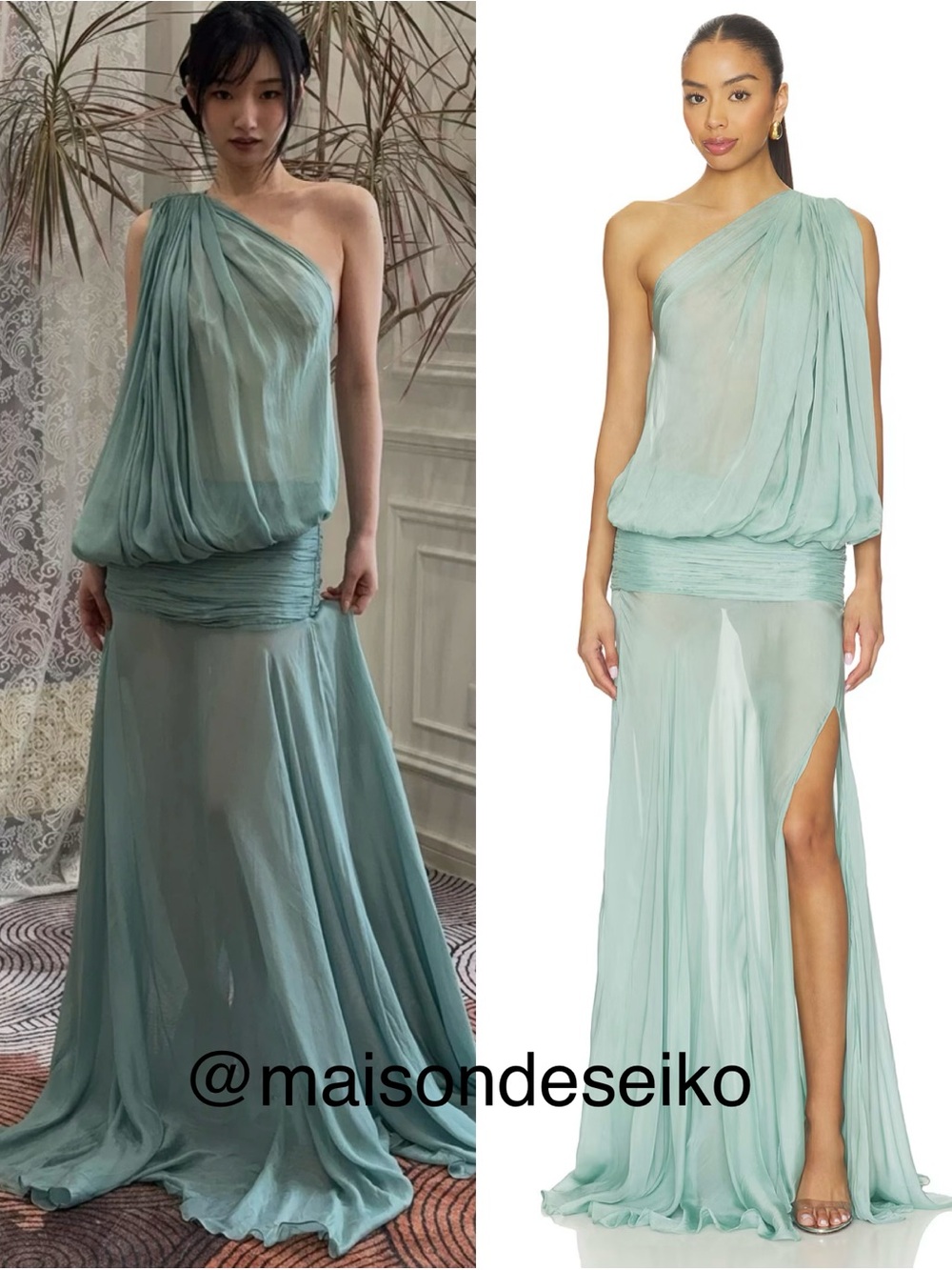 NWT Deme by Gabriella Maxi Dress The Ava Mint Sage Green Chiffon One Shoulder XS